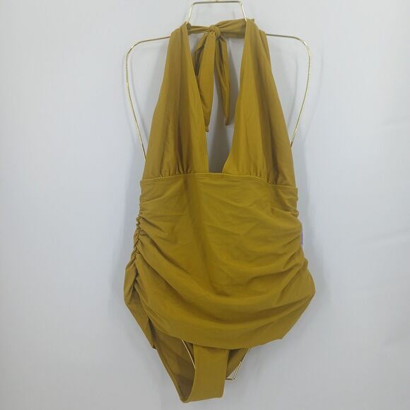 Other - womans forever 21 plus size 2XL one piece swimwear Ruched Halter mustard yellow